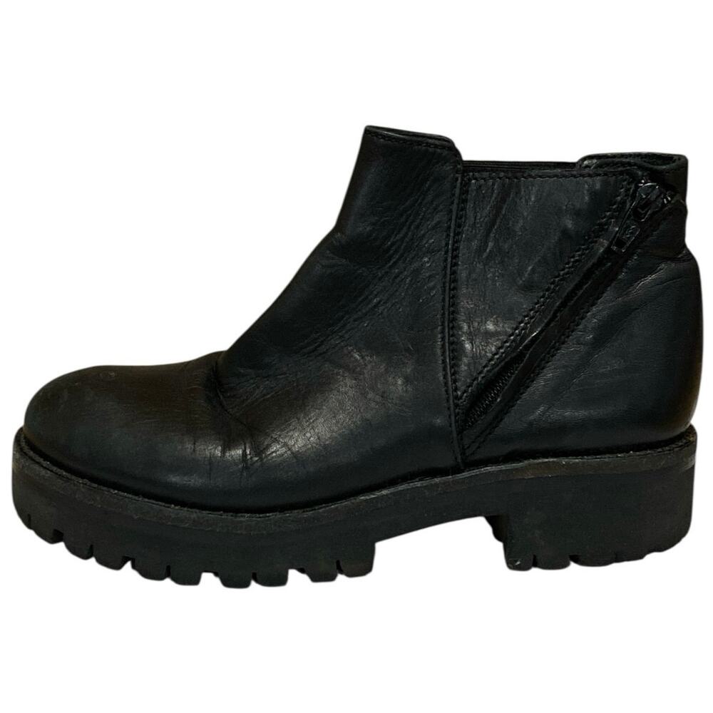 Michel Batic Men's Black Leather Zip Up Round Toe Lug Sole Ankle Boots Size 6.5